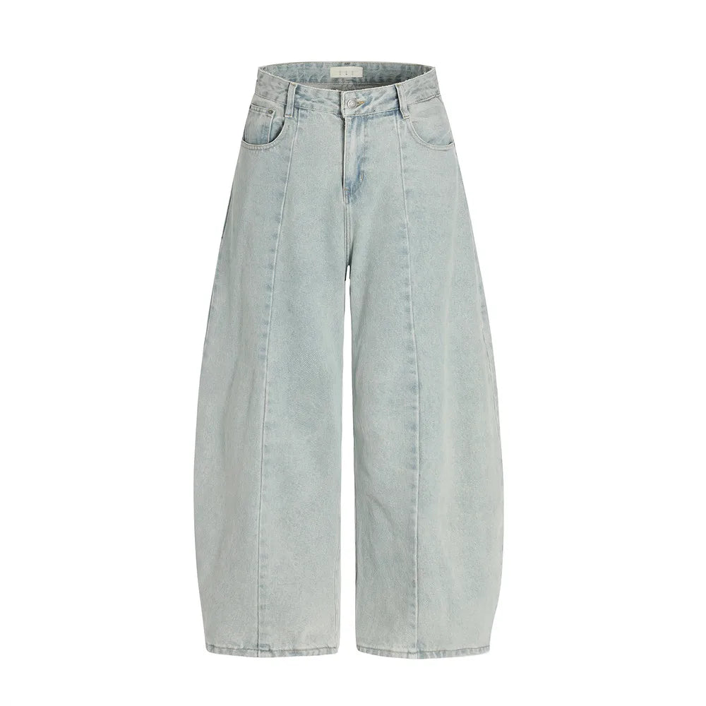 Y2K Spliced Washed Baggy Denim Curved Barrel Jeans