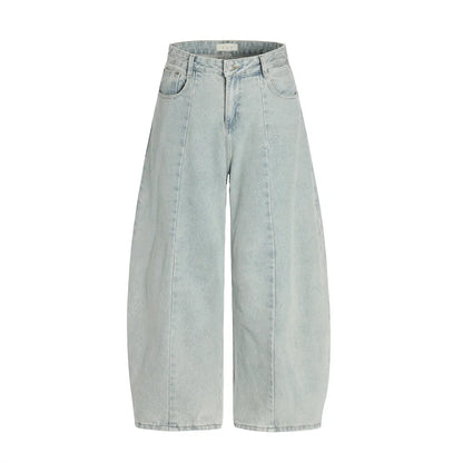 Y2K Spliced Washed Baggy Denim Curved Barrel Jeans