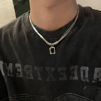Y2K Square Pendant Double Layer Necklace