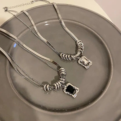 Y2K Square Pendant Double Layer Necklace