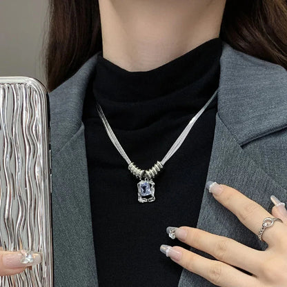 Y2K Square Pendant Double Layer Necklace