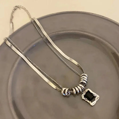 Y2K Square Pendant Double Layer Necklace