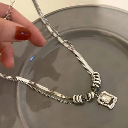Y2K Square Pendant Double Layer Necklace