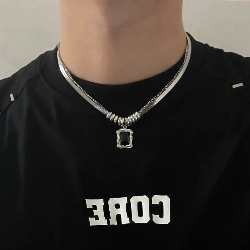 Y2K Square Pendant Double Layer Necklace