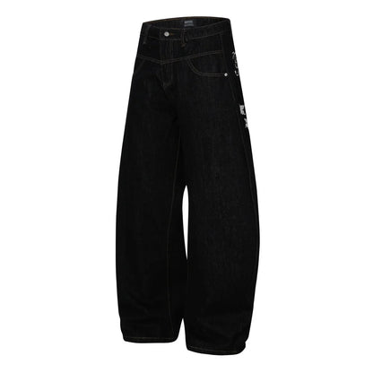 Y2K Star Letter Print Baggy Denim Curved Barrel Jeans