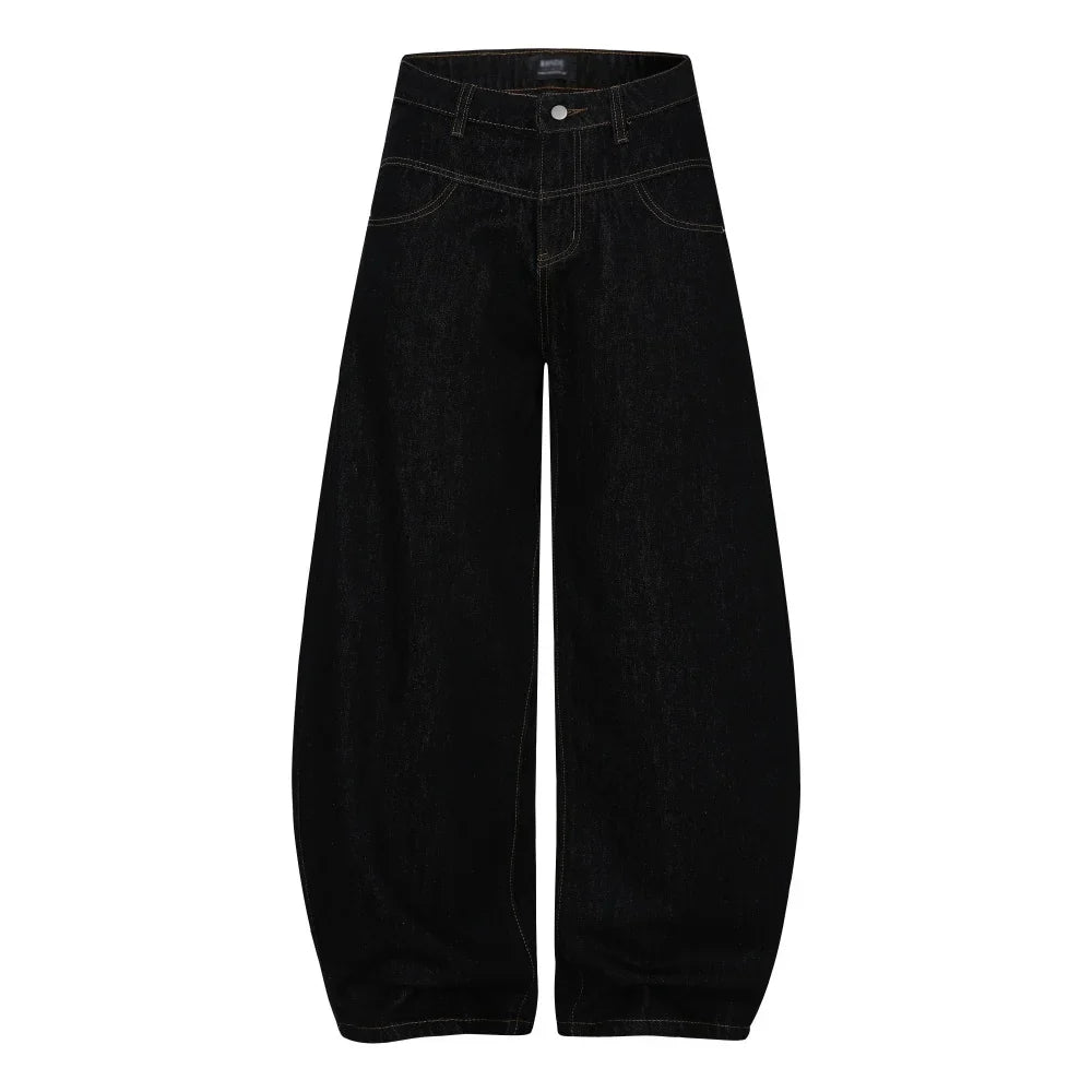 Y2K Star Letter Print Baggy Denim Curved Barrel Jeans