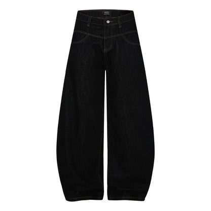 Y2K Star Letter Print Baggy Denim Curved Barrel Jeans