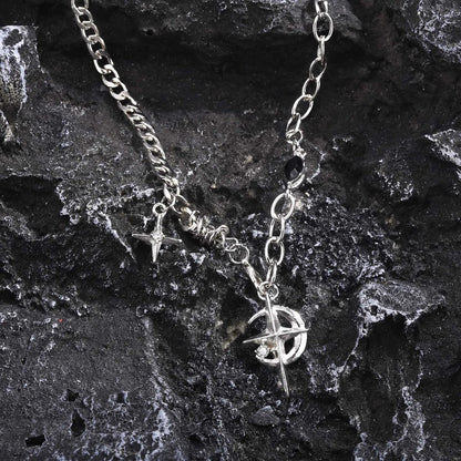 Y2K Star Moon Inlay Gem Pendant Necklace