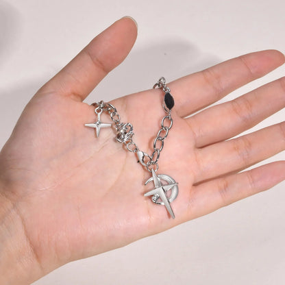 Y2K Star Moon Inlay Gem Pendant Necklace