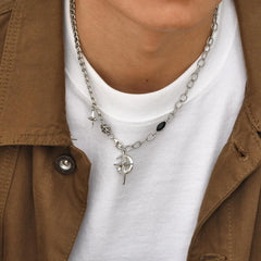 Y2K Star Moon Inlay Gem Pendant Necklace