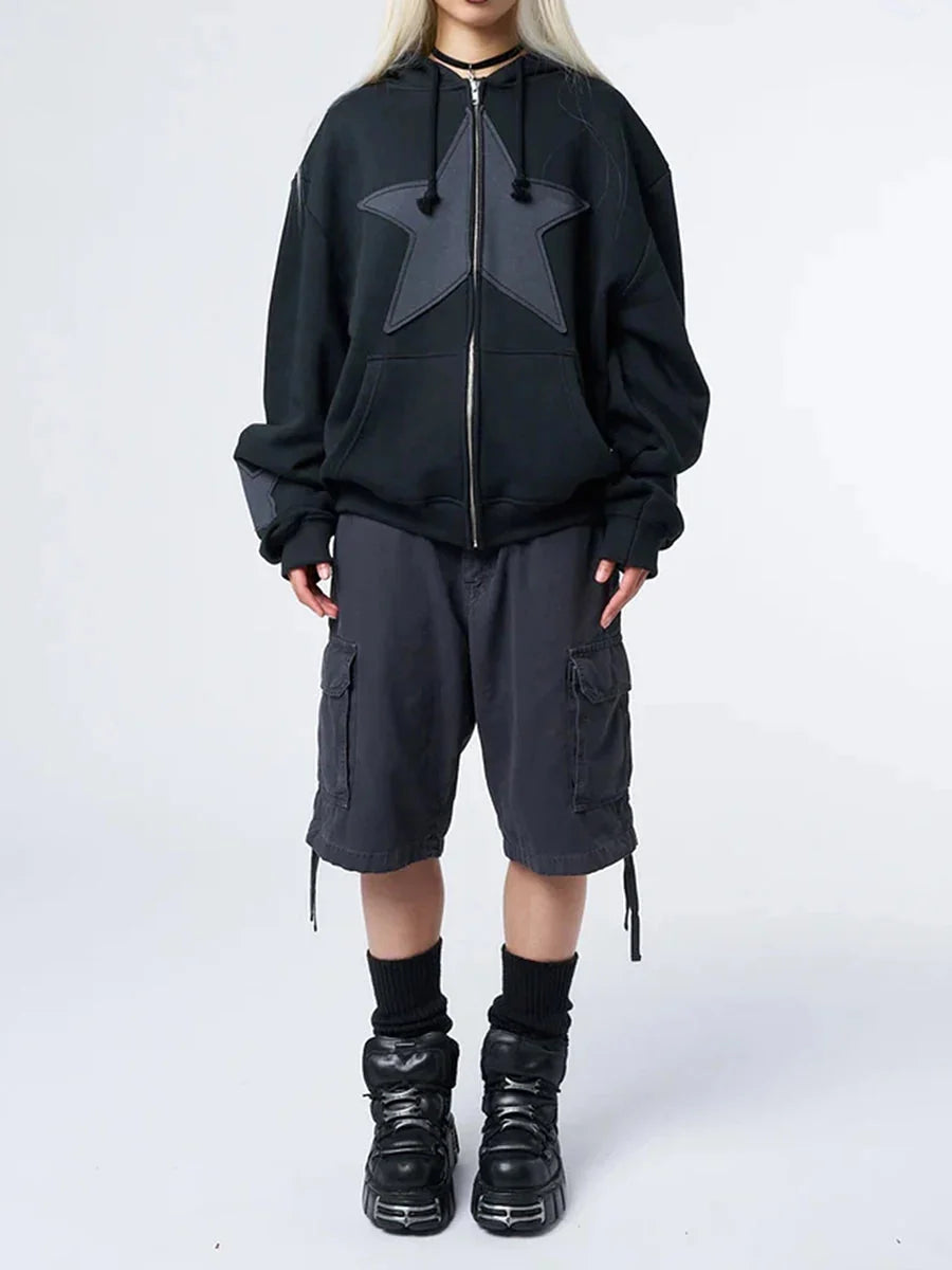 Y2K Star Print Baggy Hoodie