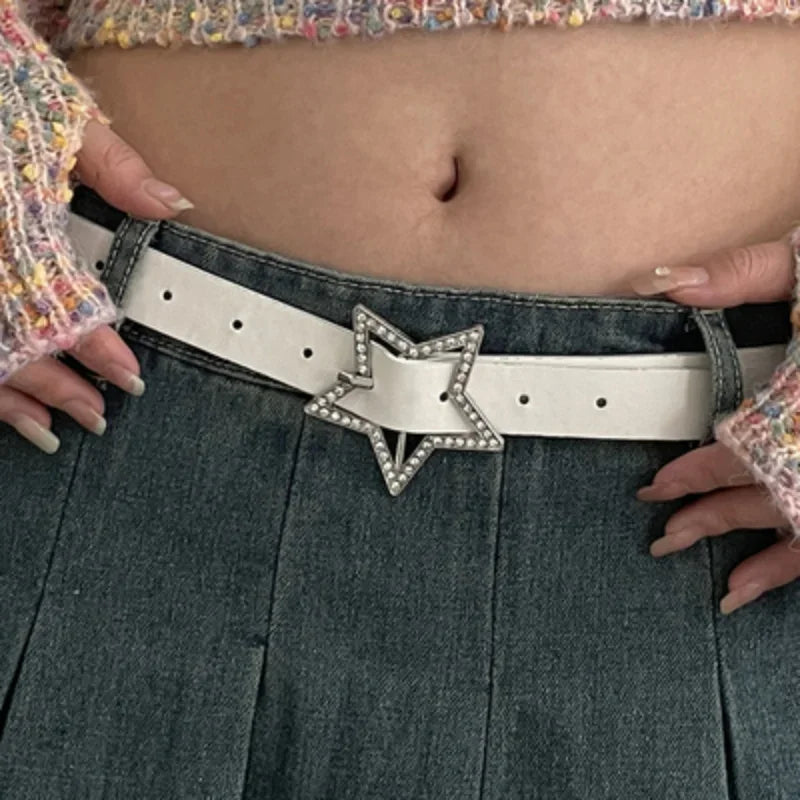 Y2K Star Sparkle Buckle Faux Leather Belt