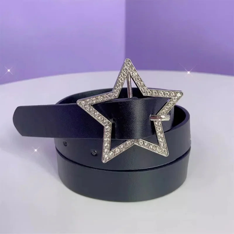 Y2K Star Sparkle Buckle Faux Leather Belt