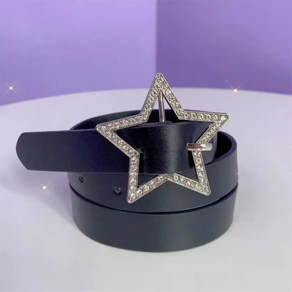 Y2K Star Sparkle Buckle Faux Leather Belt