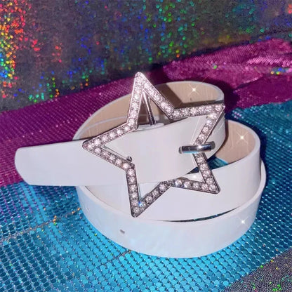 Y2K Star Sparkle Buckle Faux Leather Belt