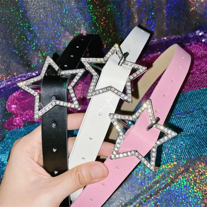 Y2K Star Sparkle Buckle Faux Leather Belt