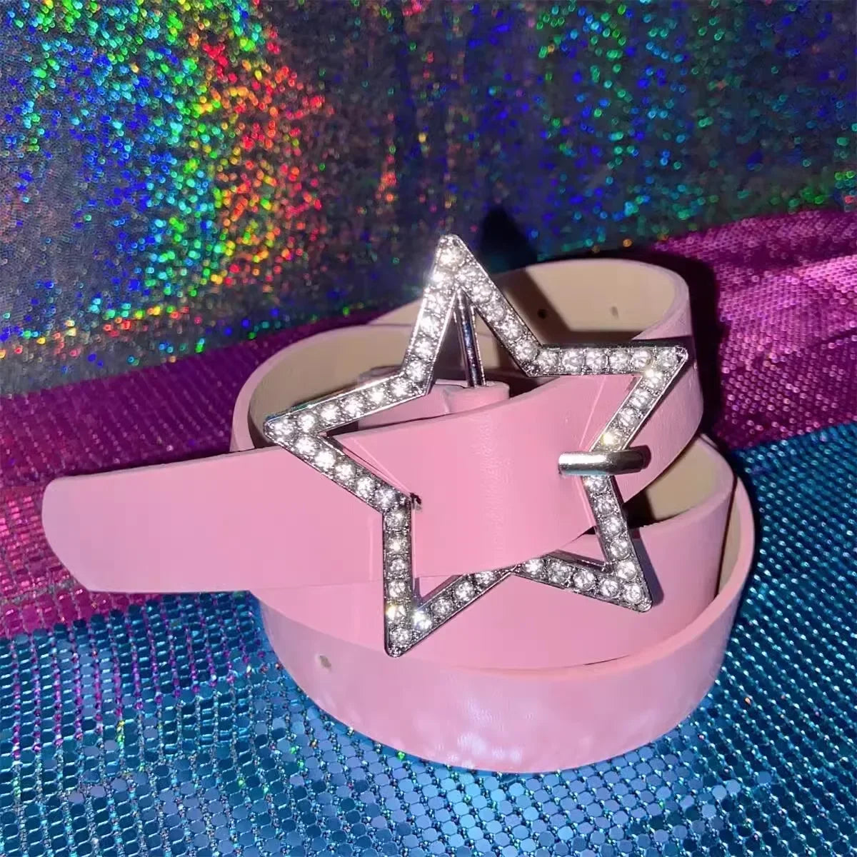 Y2K Star Sparkle Buckle Faux Leather Belt