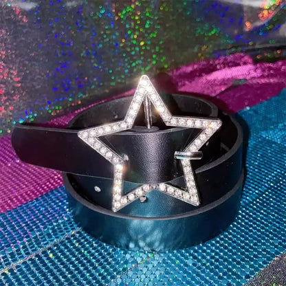 Y2K Star Sparkle Buckle Faux Leather Belt