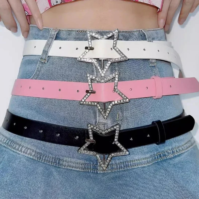 Y2K Star Sparkle Buckle Faux Leather Belt