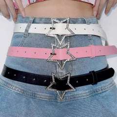 Y2K Star Sparkle Buckle Faux Leather Belt