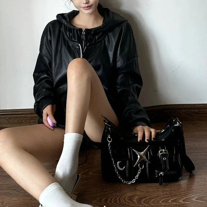 Y2K Star-ry Night Faux Leather Handbag