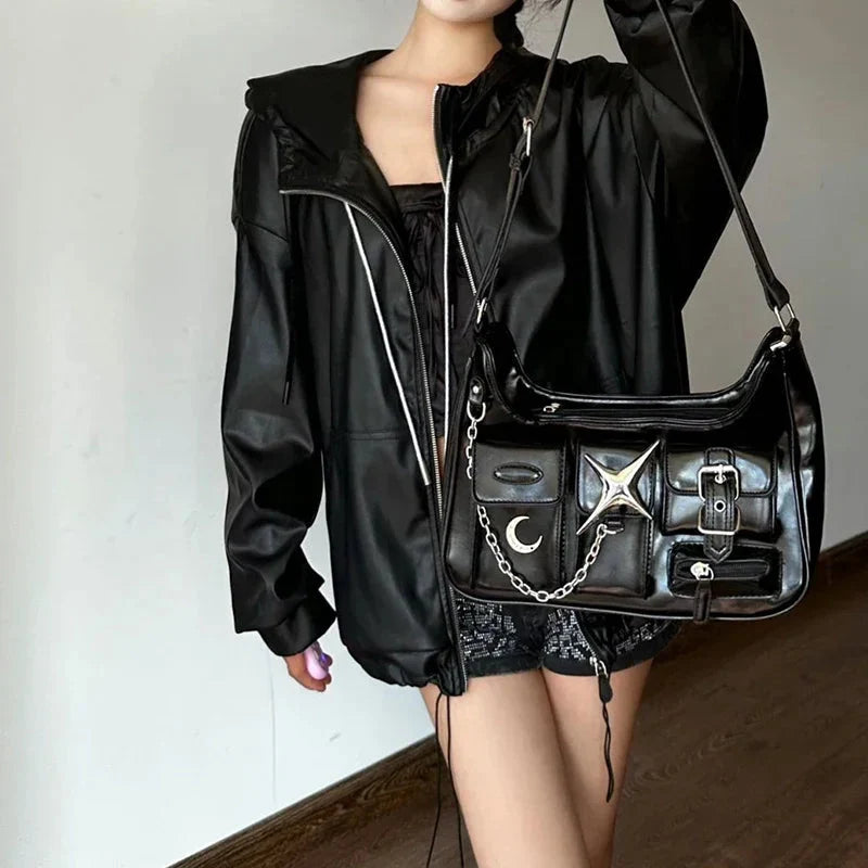Y2K Star-ry Night Faux Leather Handbag
