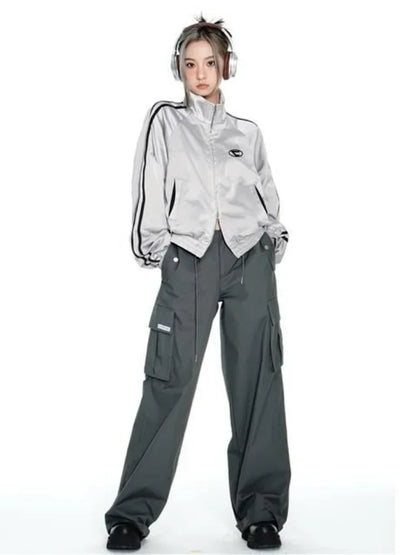 Y2K Streetwear Aesthetic Double Zipper Sports Jacket