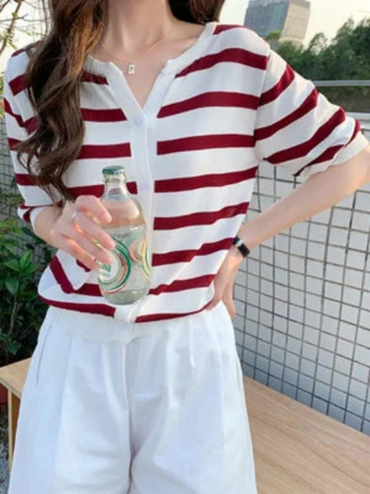 Y2K Striped Cardigan Mid Sleeve Cardigan