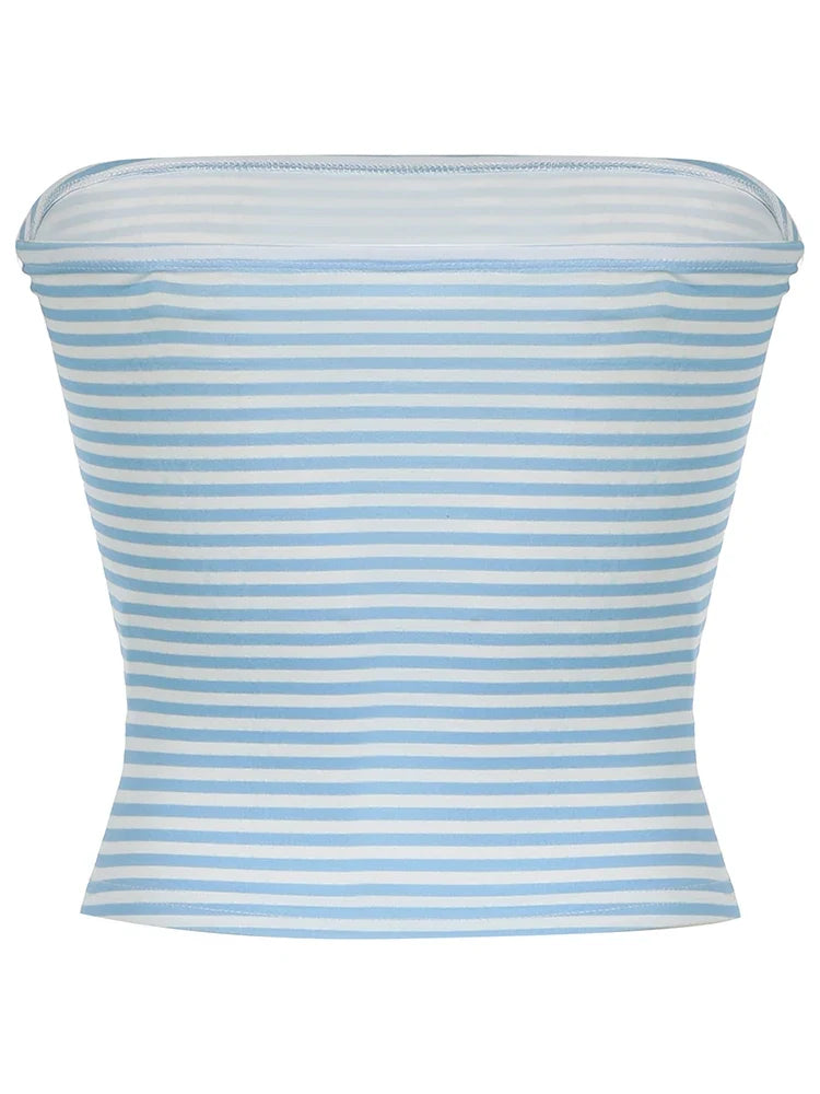 Y2K Striped Strapless Bandeau Tube Top