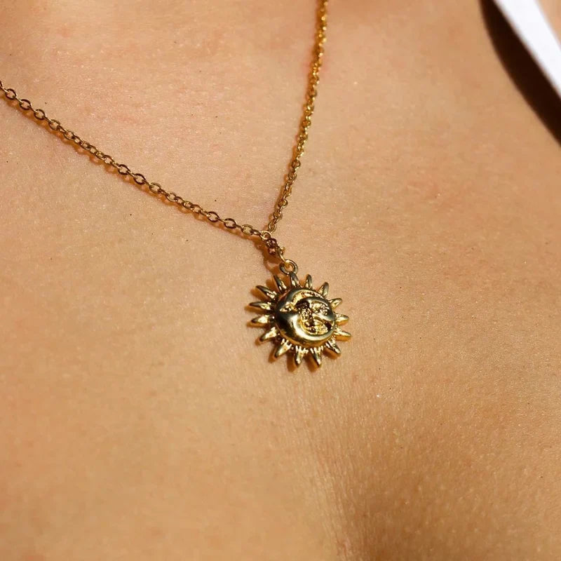 Y2K Sun and Moon Pendant Dainty Necklace
