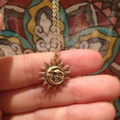 Y2K Sun and Moon Pendant Dainty Necklace