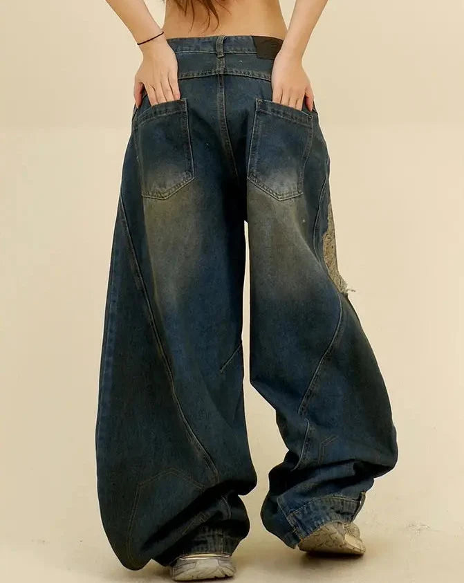Y2K Super Baggy Distressed Womens Jeans