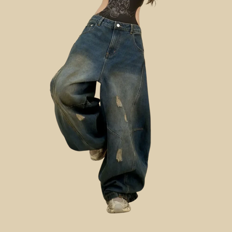 Y2K Super Baggy Distressed Womens Jeans