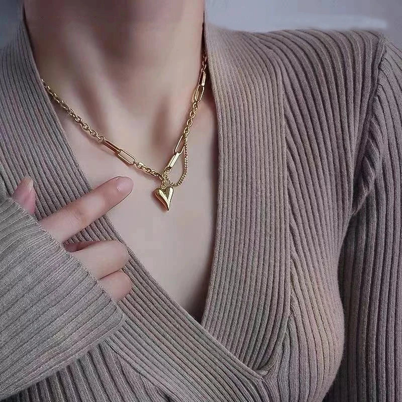 Y2K Sweet Peach Heart Pendant Necklace