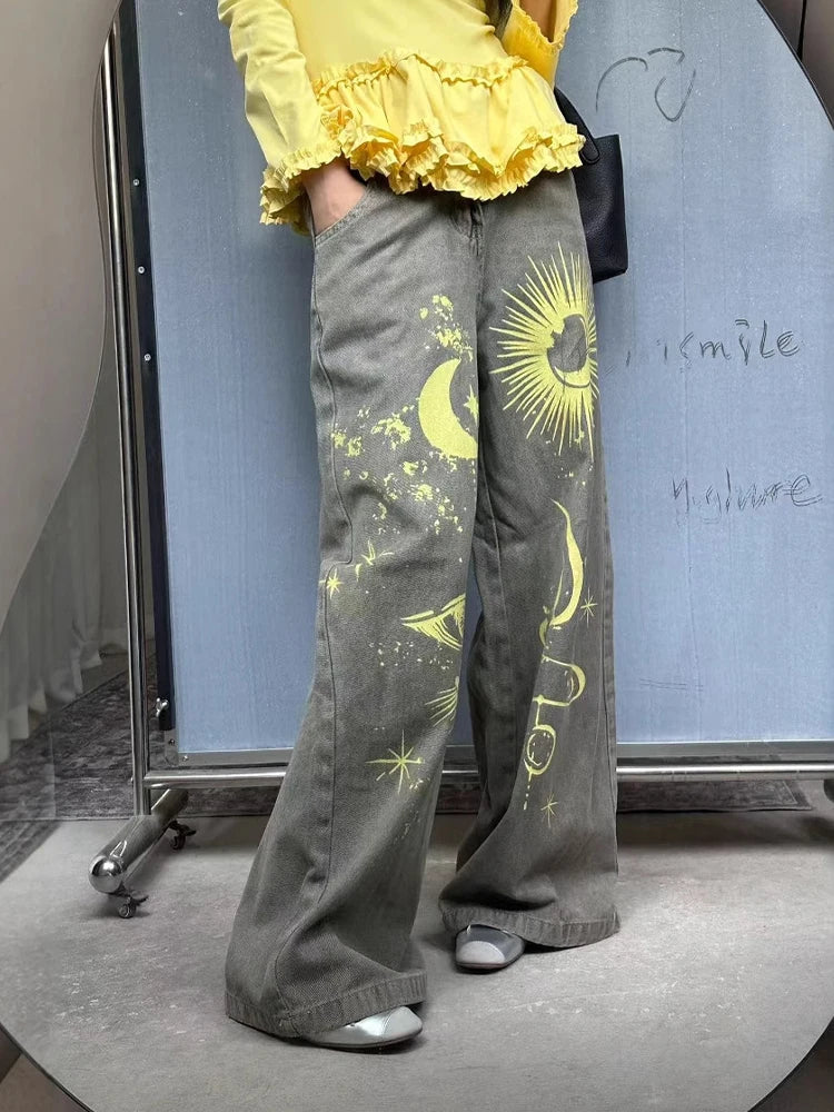Y2K Symbols in the Sky Graphic Baggy Jeans