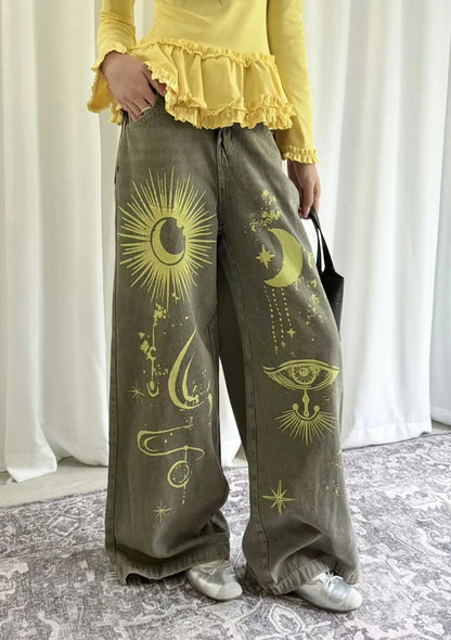 Y2K Symbols in the Sky Graphic Baggy Jeans