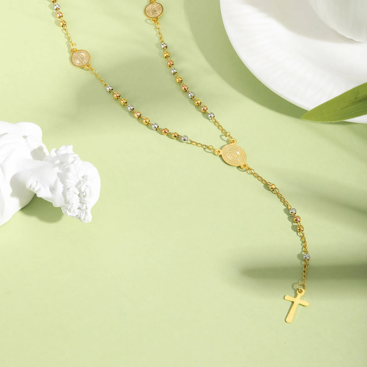 Y2K Three Color Beaded Cross Pendant Necklace