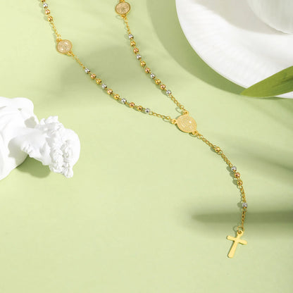 Y2K Three Color Beaded Cross Pendant Necklace