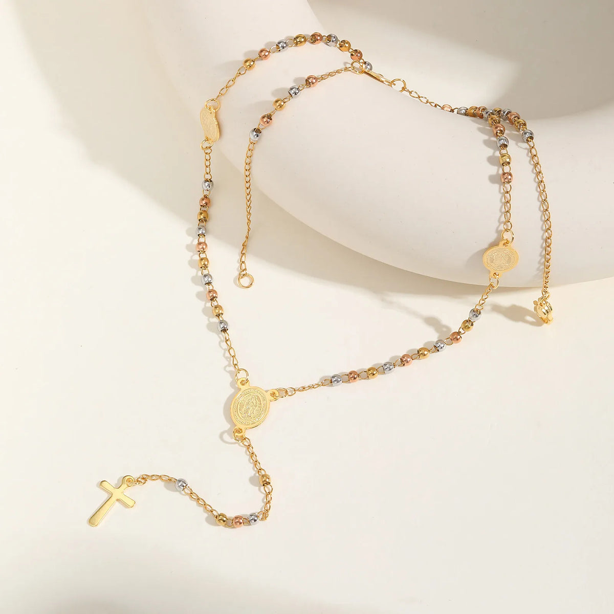 Y2K Three Color Beaded Cross Pendant Necklace