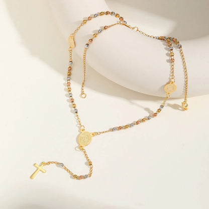 Y2K Three Color Beaded Cross Pendant Necklace