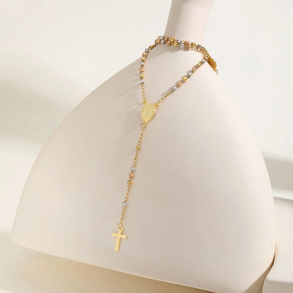 Y2K Three Color Beaded Cross Pendant Necklace