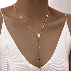 Y2K Three Color Beaded Cross Pendant Necklace