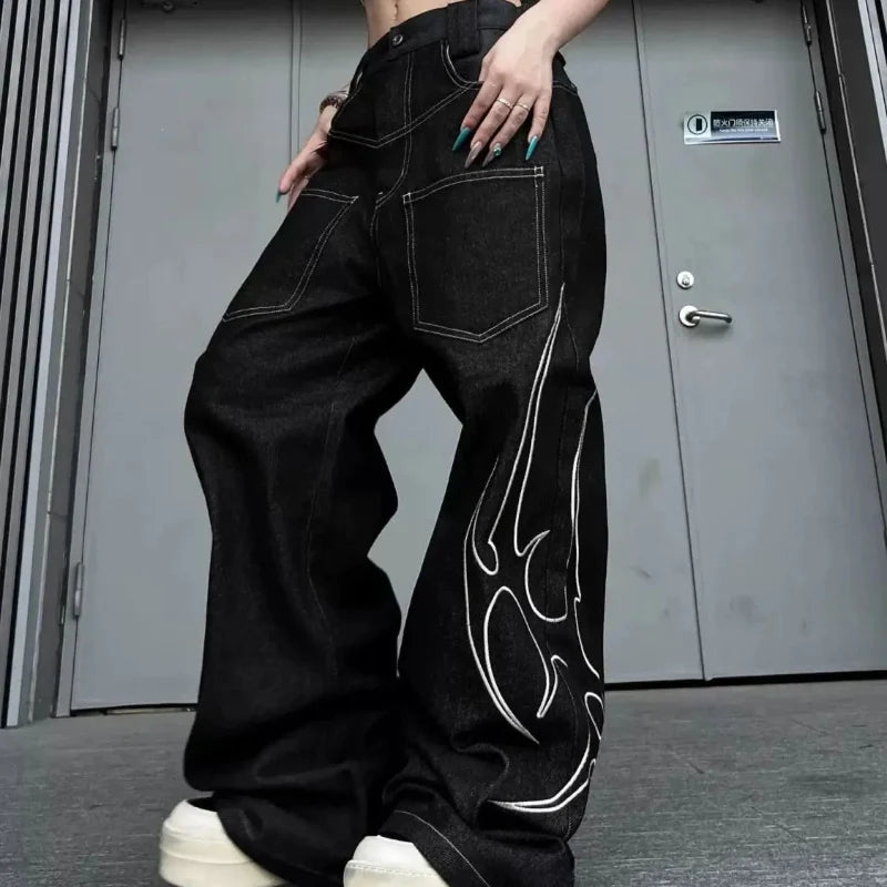 Y2K Totem Print Graphic Wide Leg Baggy Jeans