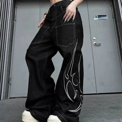 Y2K Totem Print Graphic Wide Leg Baggy Jeans