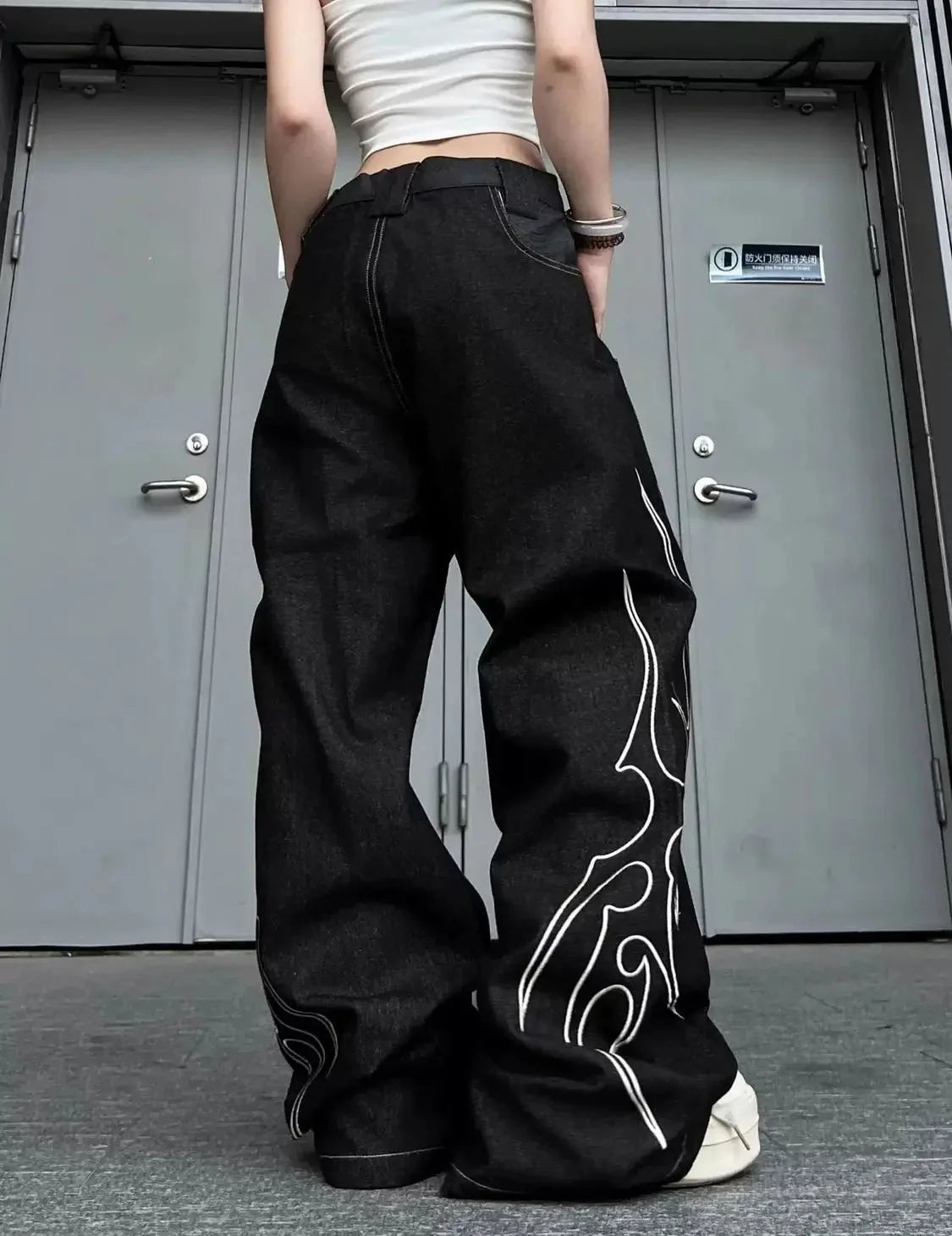 Y2K Totem Print Graphic Wide Leg Baggy Jeans