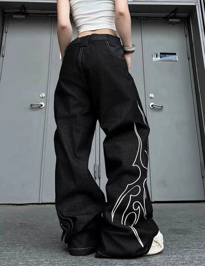 Y2K Totem Print Graphic Wide Leg Baggy Jeans