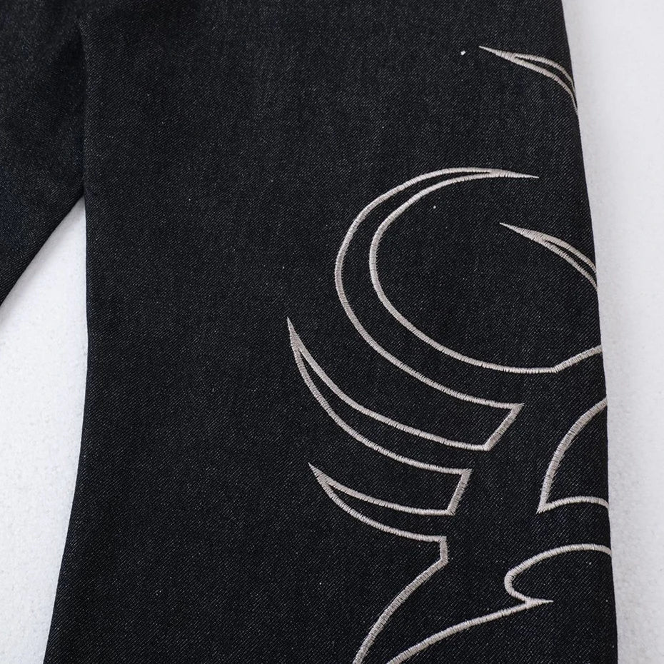 Y2K Tribal Embroidered Baggy Wide Leg Barrel Jeans