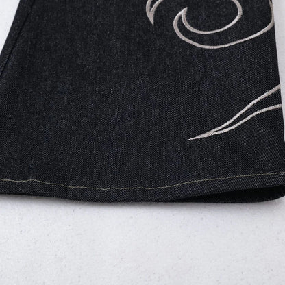 Y2K Tribal Embroidered Baggy Wide Leg Barrel Jeans