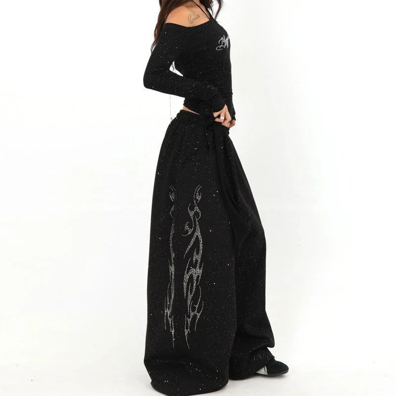 Y2K Tribal Rhinestone Oversized Sweatpants Joggers Trousers