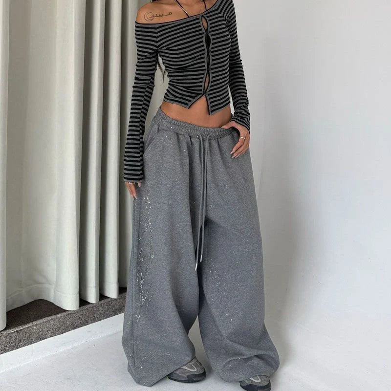 Y2K Tribal Rhinestone Oversized Sweatpants Joggers Trousers